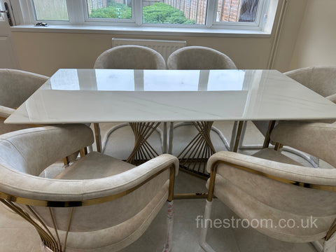 White Amelia Dining Table With Cream Prado Chairs