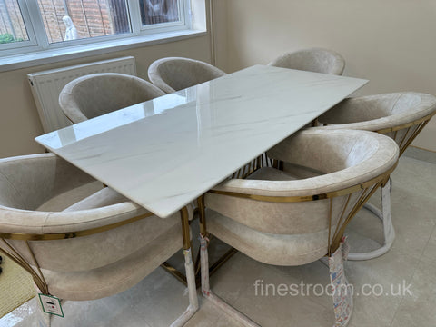 White Amelia Dining Table With Cream Prado Chairs