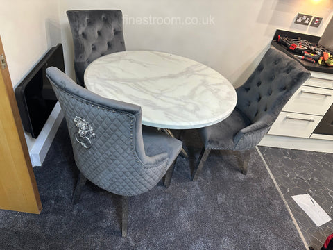 1M Round Paris Table with Dark Grey Majestic Chairs