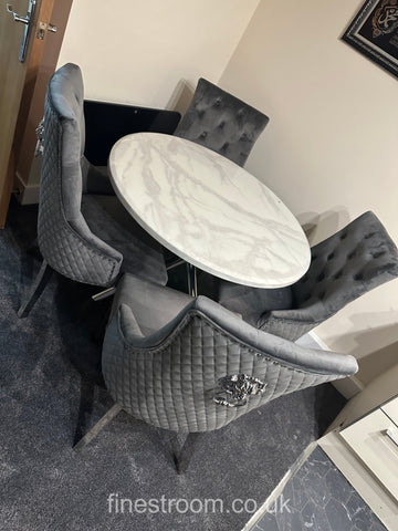 1M Round Paris Table with Dark Grey Majestic Chairs