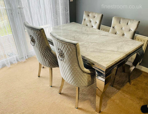 Grey Louis Dining Table With Silver Majestic Chairs