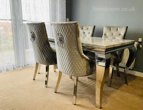 Grey Louis Dining Table With Silver Majestic Chairs