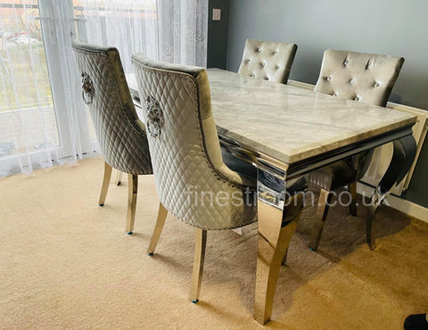 Grey Louis Dining Table With Silver Majestic Chairs