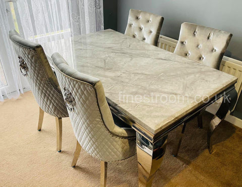 Grey Louis Dining Table With Silver Majestic Chairs