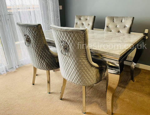 Grey Louis Dining Table With Silver Majestic Chairs