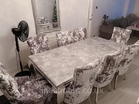 Grey Louis Chrome Dining Table With Crush Majestic Chairs