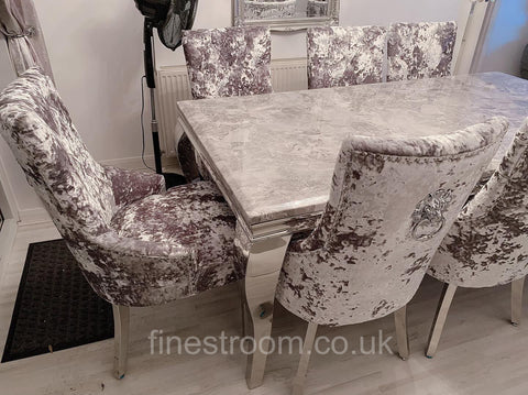 Grey Louis Chrome Dining Table With Crush Majestic Chairs
