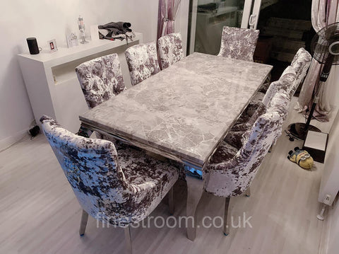 Grey Louis Chrome Dining Table With Crush Majestic Chairs