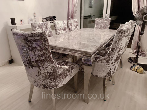 Grey Louis Chrome Dining Table With Crush Majestic Chairs