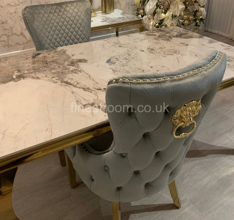 Pandora Gold Louis Dining Table With Grey Gold Victoria Chairs