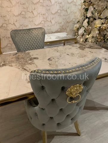 Pandora Gold Louis Dining Table With Grey Gold Victoria Chairs