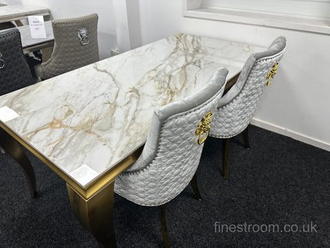 Kata Gold Louis Dining Table With Silver Gold Roma Chairs