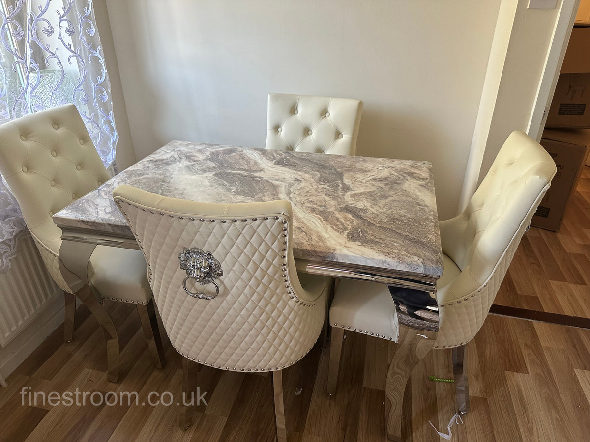 Beige Louis Dining Table With Cream Leather Majestic Chairs