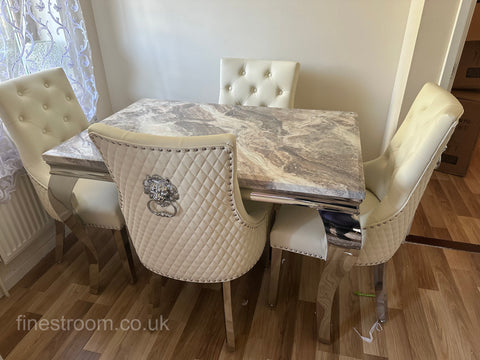 Beige Louis Dining Table With Cream Leather Majestic Chairs