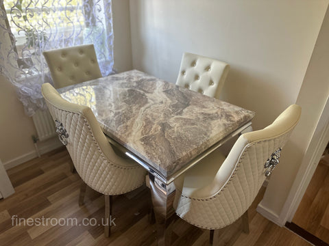 Beige Louis Dining Table With Cream Leather Majestic Chairs