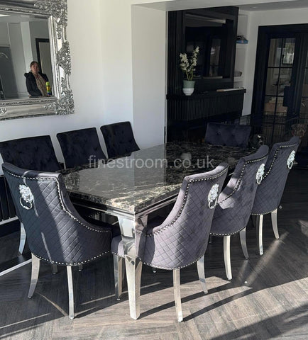Black Louis Dining Table With Black Majestic Chairs & Bench
