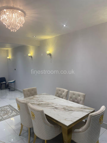 Kata Gold Louis Dining Table With Mink Gold Majestic Chairs
