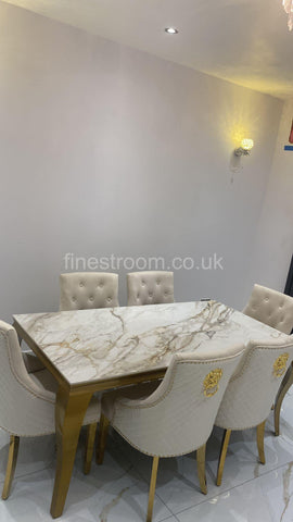 Kata Gold Louis Dining Table With Mink Gold Majestic Chairs