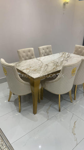 Kata Gold Louis Dining Table With Mink Gold Majestic Chairs