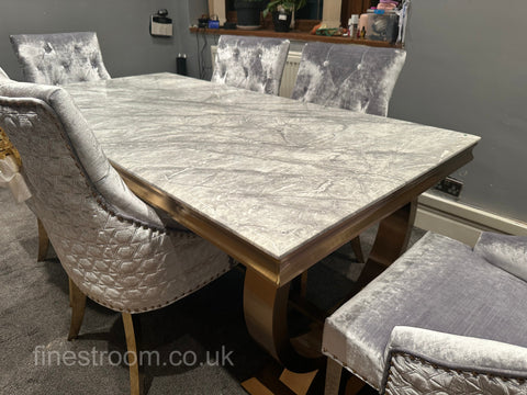 Grey Gold Ariana Dining Table With Silver Gold Roma Chairs