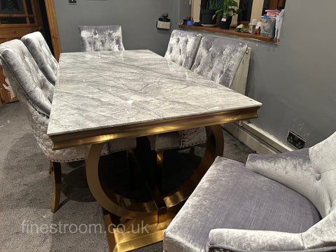 Grey Gold Ariana Dining Table With Silver Gold Roma Chairs