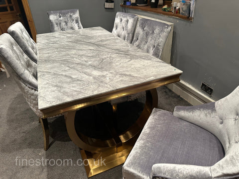 Grey Gold Ariana Dining Table With Silver Gold Roma Chairs