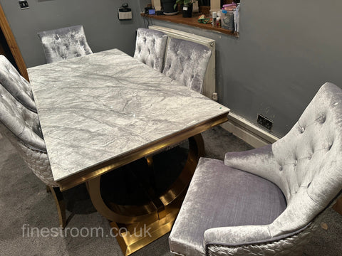 Grey Gold Ariana Dining Table With Silver Gold Roma Chairs