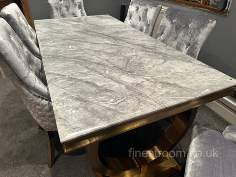 Grey Gold Ariana Dining Table With Silver Gold Roma Chairs
