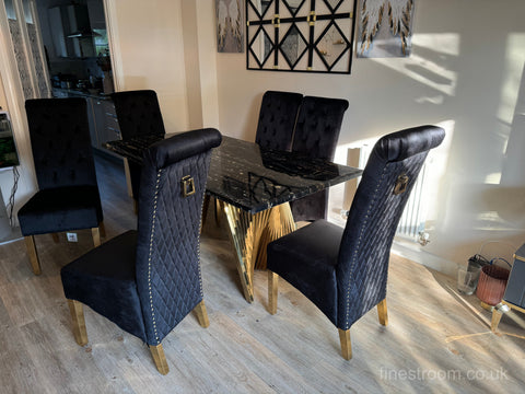 Black Gold Ravello Dining Table With Black Gold Sofia Chairs