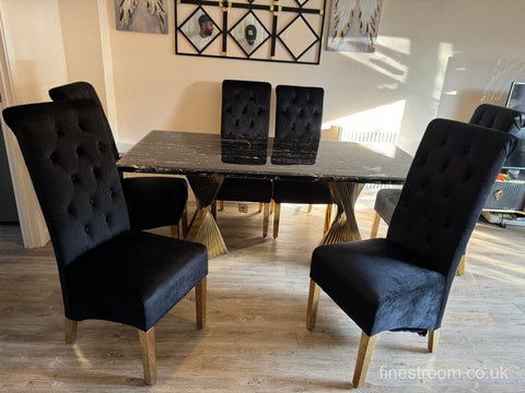 Black Gold Ravello Dining Table With Black Gold Sofia Chairs