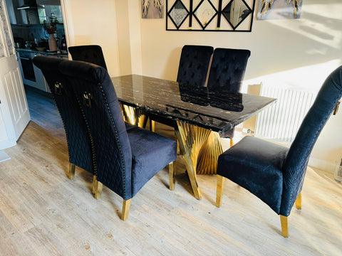 Black Gold Ravello Dining Table With Black Gold Sofia Chairs