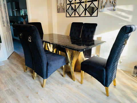 Black Gold Ravello Dining Table With Black Gold Sofia Chairs