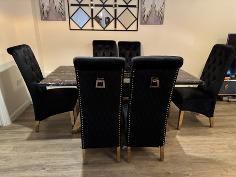 Black Gold Ravello Dining Table With Black Gold Sofia Chairs