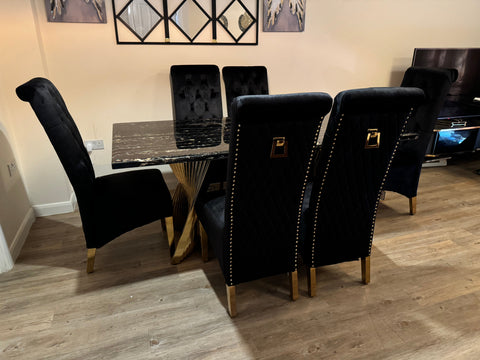 Black Gold Ravello Dining Table With Black Gold Sofia Chairs