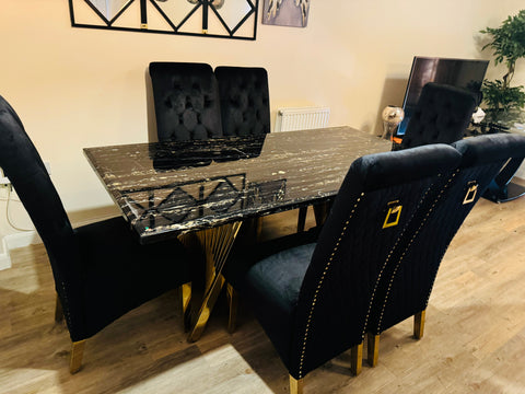 Black Gold Ravello Dining Table With Black Gold Sofia Chairs