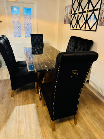 Black Gold Ravello Dining Table With Black Gold Sofia Chairs