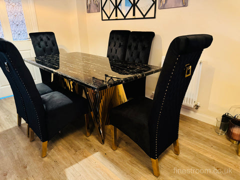 Black Gold Ravello Dining Table With Black Gold Sofia Chairs