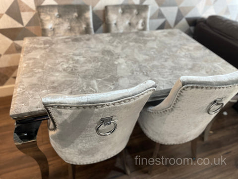 Grey Louis Dining Table With Silver Isabelle Chairs