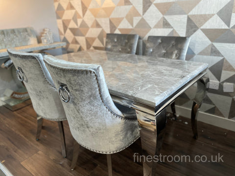 Grey Louis Dining Table With Silver Isabelle Chairs