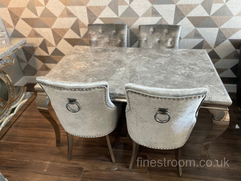 Grey Louis Dining Table With Silver Isabelle Chairs