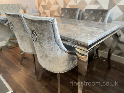 Grey Louis Dining Table With Silver Isabelle Chairs