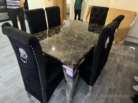 Black Louis Dining Table With Black Sofia Chairs
