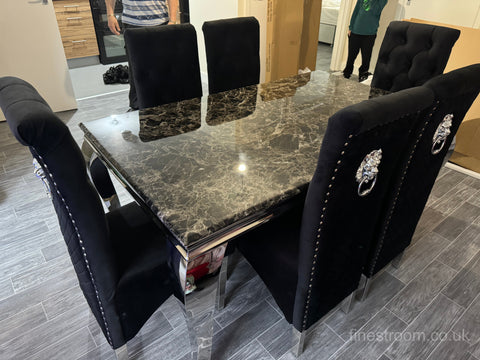 Black Louis Dining Table With Black Sofia Chairs