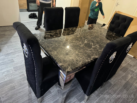 Black Louis Dining Table With Black Sofia Chairs