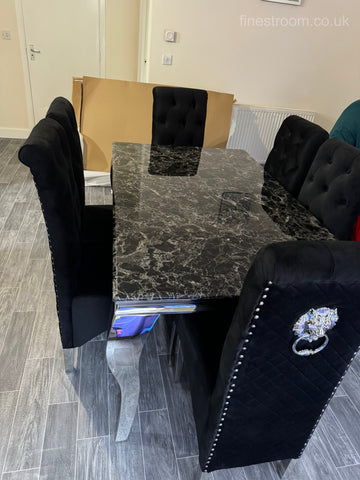 Black Louis Dining Table With Black Sofia Chairs