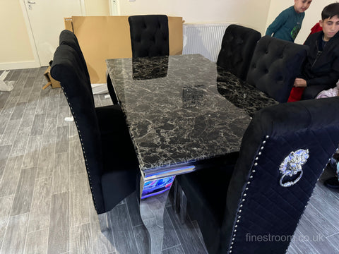 Black Louis Dining Table With Black Sofia Chairs