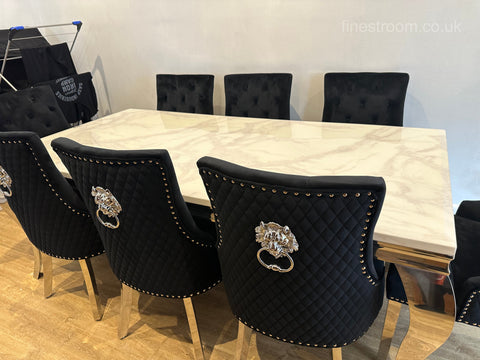 White Louis Dining Table With Black Majestic Chairs