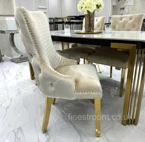 White Sorrento Dining Table With Cream Gold LK Victoria Chairs