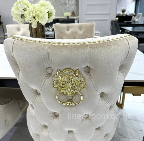 White Sorrento Dining Table With Cream Gold LK Victoria Chairs
