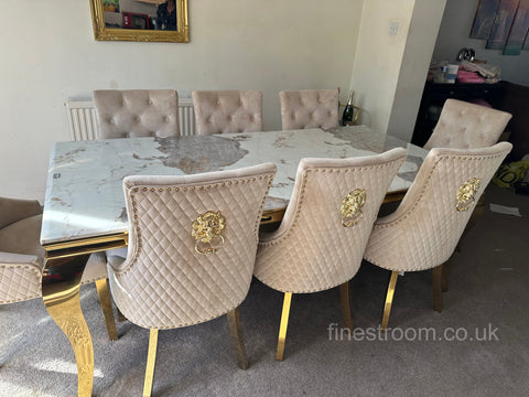 Pandora Gold Louis Dining Table With Mink Gold Majestic Chairs